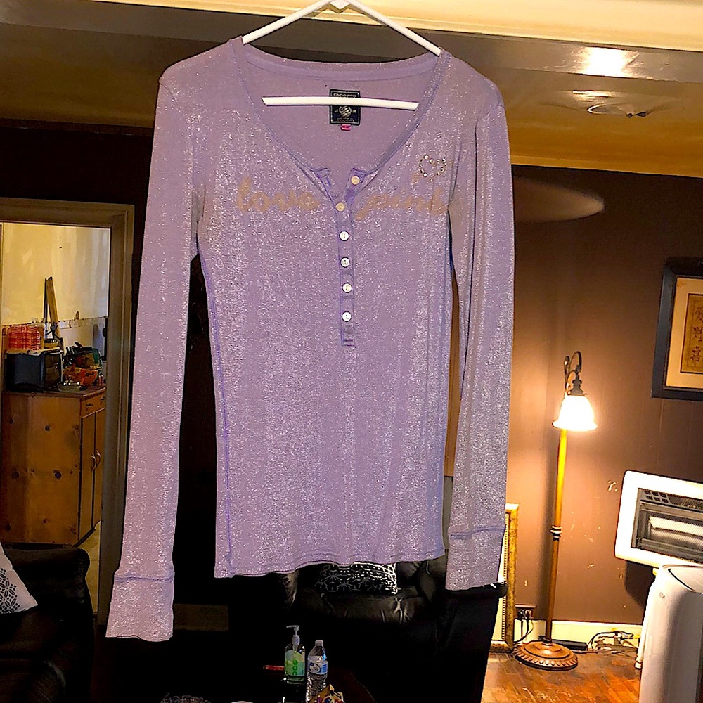 Victoria secret Metalic Purple bling Pink Shirt size M